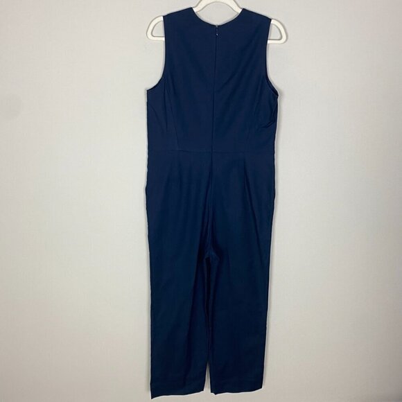 Everlane The Structured Cotton Jumpsuit Blue Sleeveless V Neck Pockets Womens 6 - Picture 5 of 7